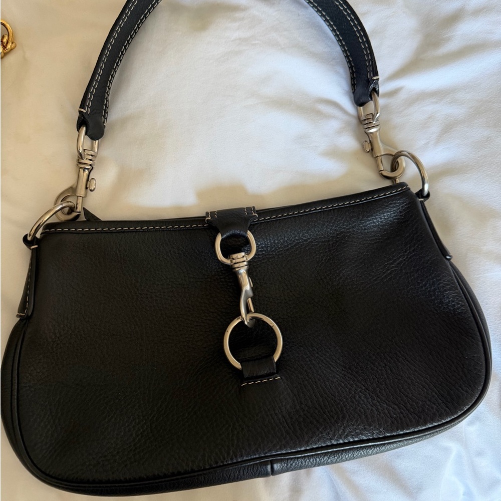 Miu Miu Black Leather Shoulder Bag with Silver Accents